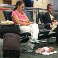 Exhausted Mum hits back after being shamed for laying baby on an airport floor