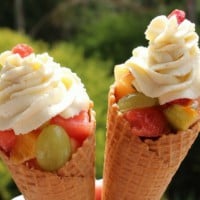 Fruit salad with Vanilla bean cream in a cone