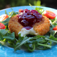Crumbed Individual Camembert Cheese with Cranberry Sauce