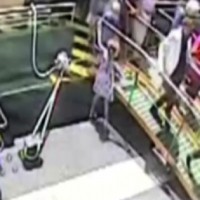 Shocking moment girl falls between ferry and wharf