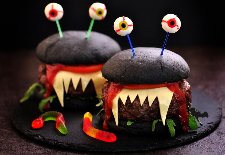 Charcoal Turkey Burger Monsters For Halloween