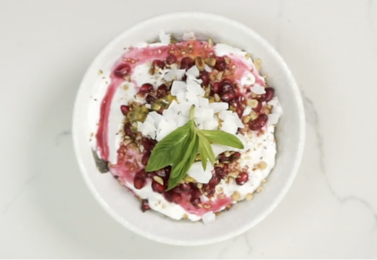 Fruit Salad with Pomegranate, Toasted Seeds and Coconut Yoghurt
