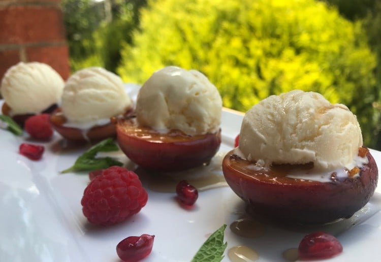 Grilled Nectarines with Vanilla Ice Cream & Maple syrup