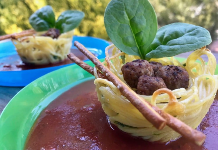 Spaghetti Nests with Meatball Eggs