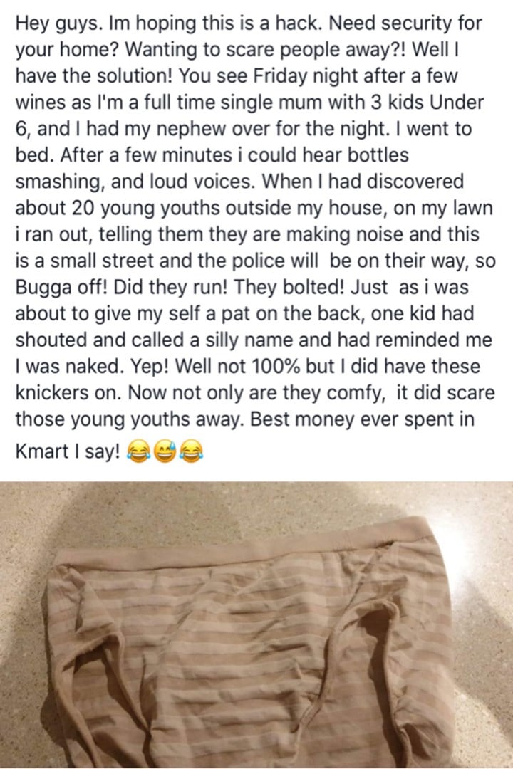 Mum Shares How Kmart Undies Scared Off Unwanted Intruders in Her Backyard -  Mouths of Mums