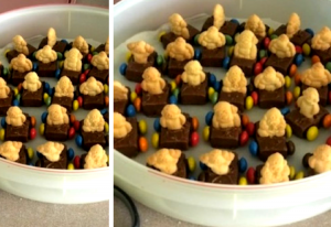Little Teddies in Racing Cars made with mini Mars Bars, Tiny Teddies and Smarties stuck together