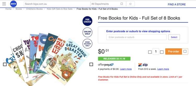 Order the full set of free books from big w