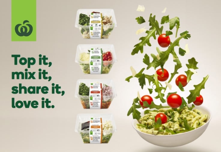 Group shot showing the Woolworths Salad Kits Product Review salads
