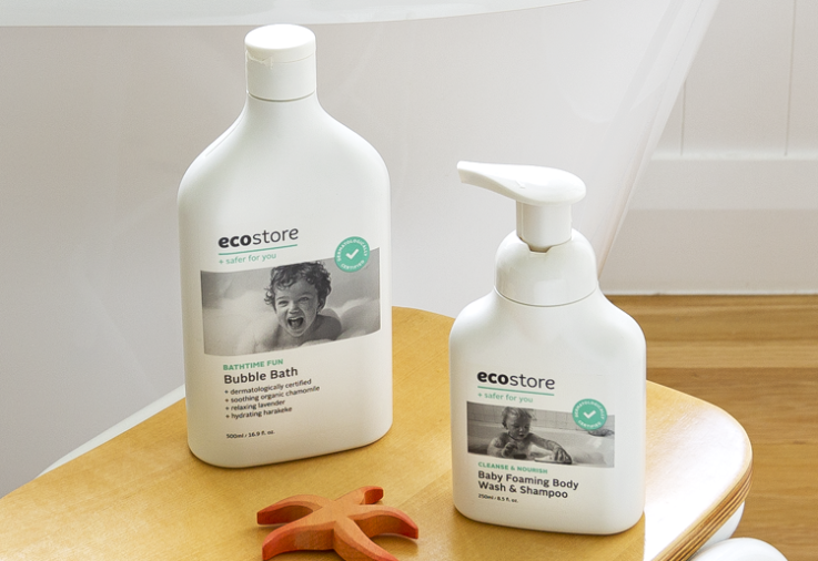 image showing ecostore baby range products with starfish on a table