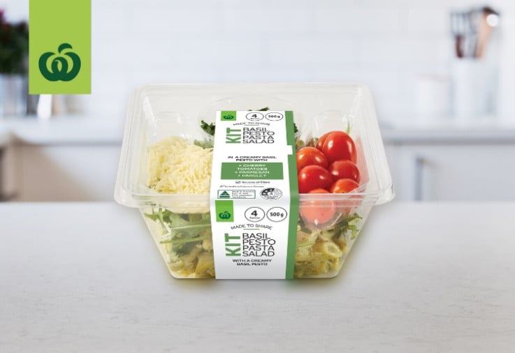woolworths basil pesto pasta salad kit product review pack on bench
