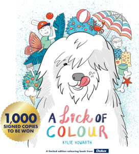 Dulux colouring book featuring the Dulux dog