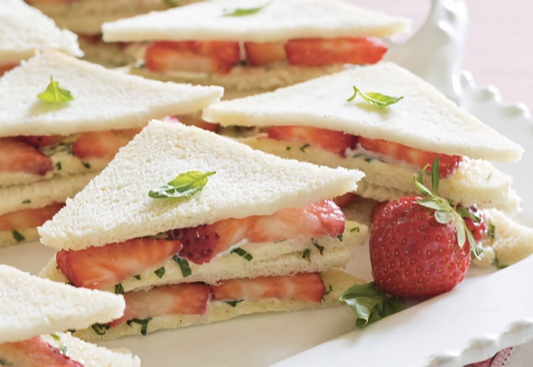 Strawberry, Basil And Cream Cheese Finger Sandwiches