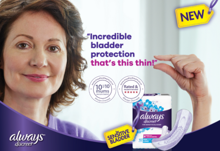 image of Always Discreet New Zealand Mums Review with star rating dinkus and mums recommend dinkus