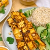 Tofu Satay Skewers with Smunchy Peanut Butter Dipping Sauce