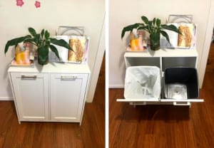 Aldi special buys this week_picture of aldi laundry hamper with laundry hampers replaced with rubbish bins to create a stylish rubbish station