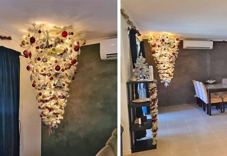 Mum Creates Child And Pet-Proof Upside Down Christmas Tree