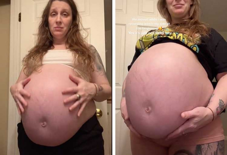 Mum defends pregnant belly size