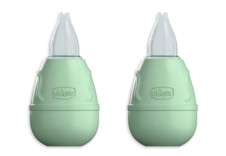 The green Chicco baby nose cleaner device.