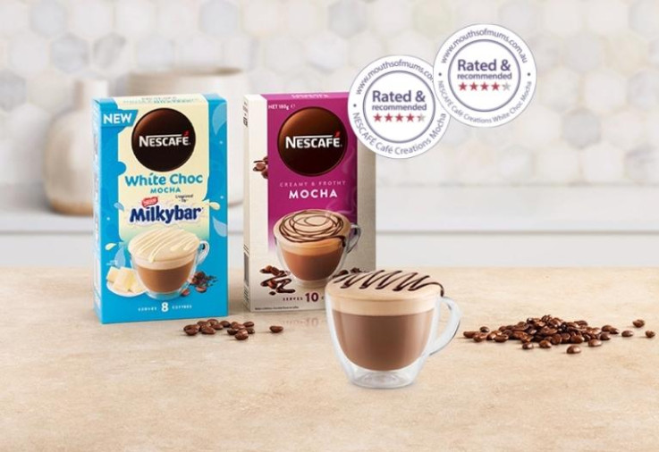 NESCAFÉ Café Creations Mocha Coffees on kitchen bench with star rating