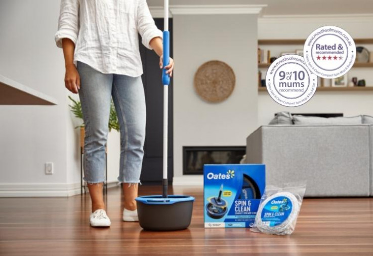 Lady mopping floor for the Oates Spin & Clean Compact Spin Mop & Bucket Set Review