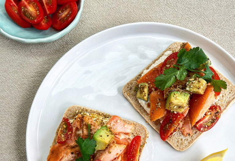 Open Salmon Sandwich Tip Top Thins on plate