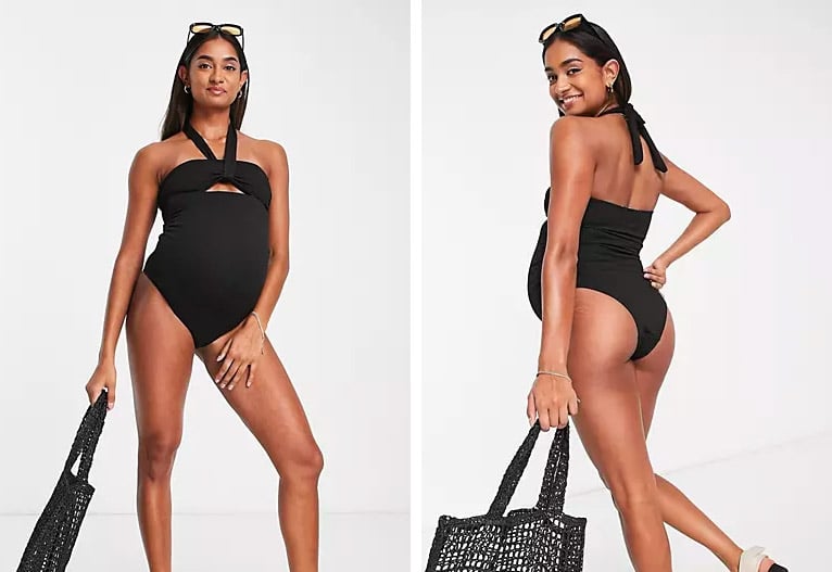 The Frolic Halter Cut-Out Maternity Swimsuit in Black