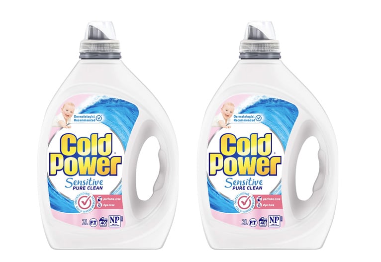 Cold Power Sensitive laundry liquid bottles.