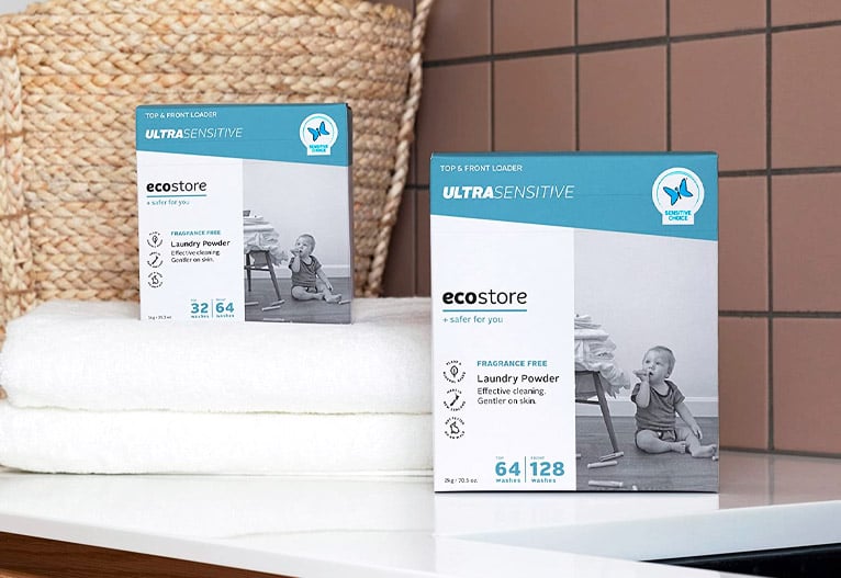 ecostore ultra sensitive baby laundry detergent on a table.