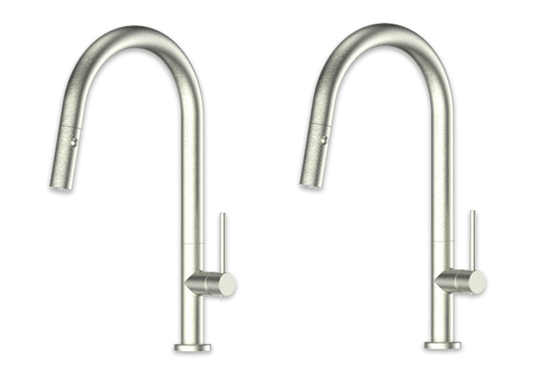 Two pull-down sink mixer taps side by side.