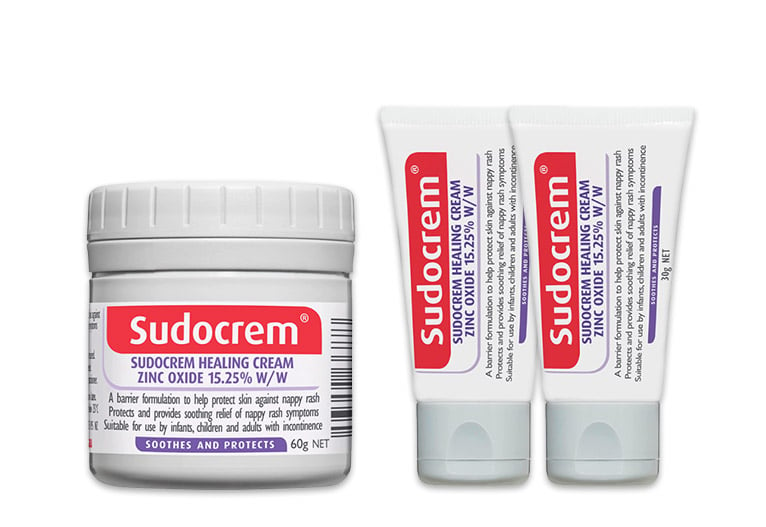Sudocrem healing nappy cream tub and tubes.