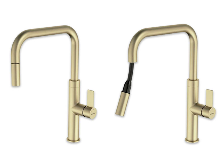 Caroma Urbane II Pull-Down Mixer tap in brushed brass. 