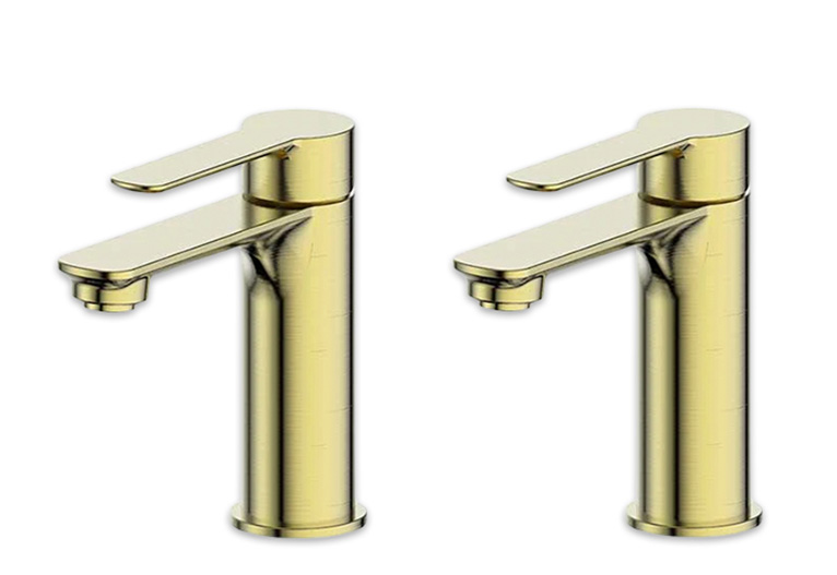 Brass basin mixers for the bathroom.