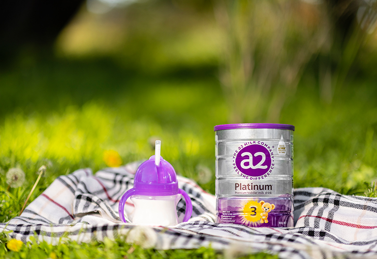 a2 Platinum® Premium Toddler Milk Drink Stage 3 product on picnic blanket
