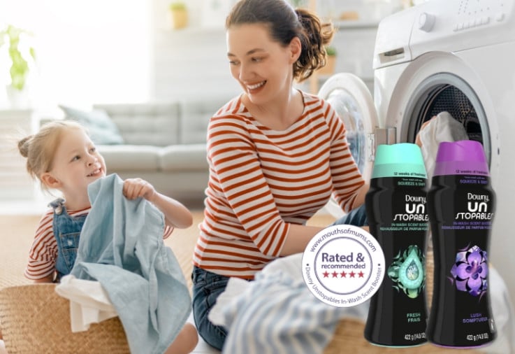 woman and child washing using downy unstopables 4.72/5 star rating