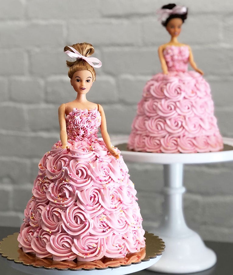 Small pink Dolly Varden princess cakes.