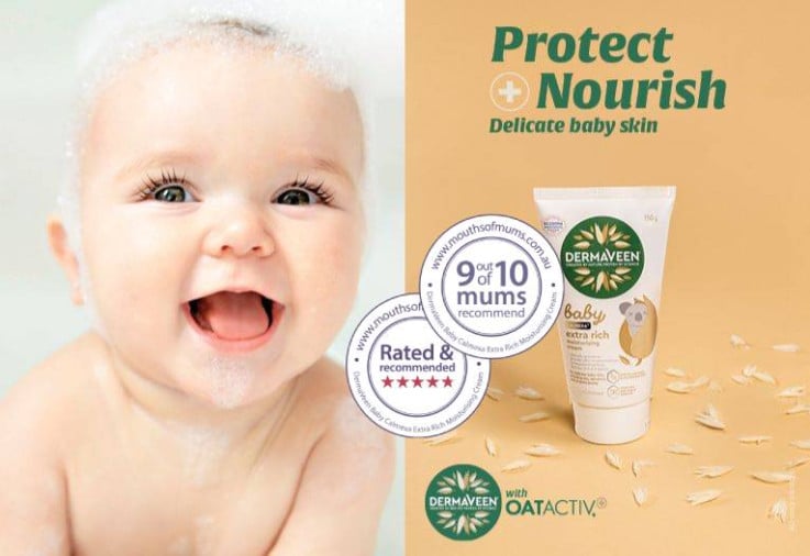 DermaVeen Baby Calmexa Extra Rich Moisturising Cream with star rating and 9 out of 10 rating