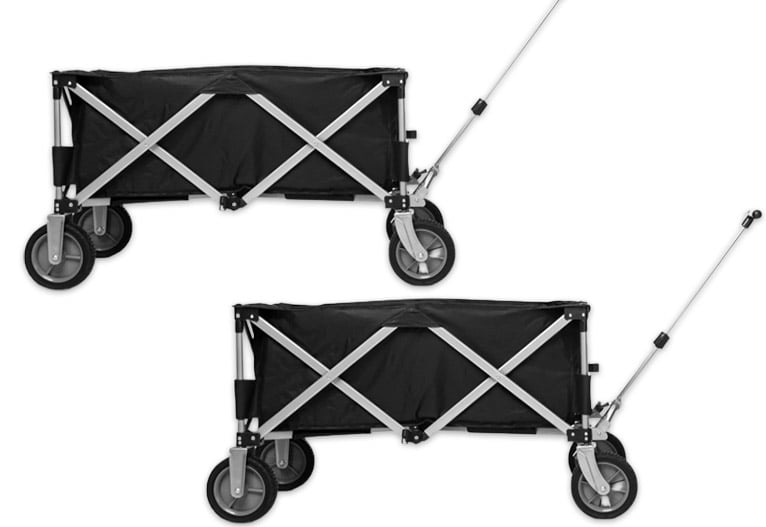 Collapsible black beach trolley.