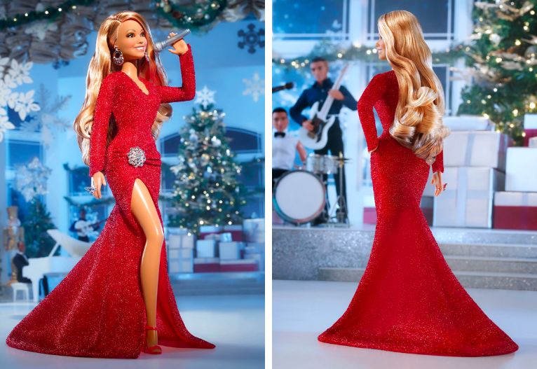 Barbie Signature Doll, Mariah Carey Holiday Collectible in Red Glitter Gown  with Silvery Accessories
