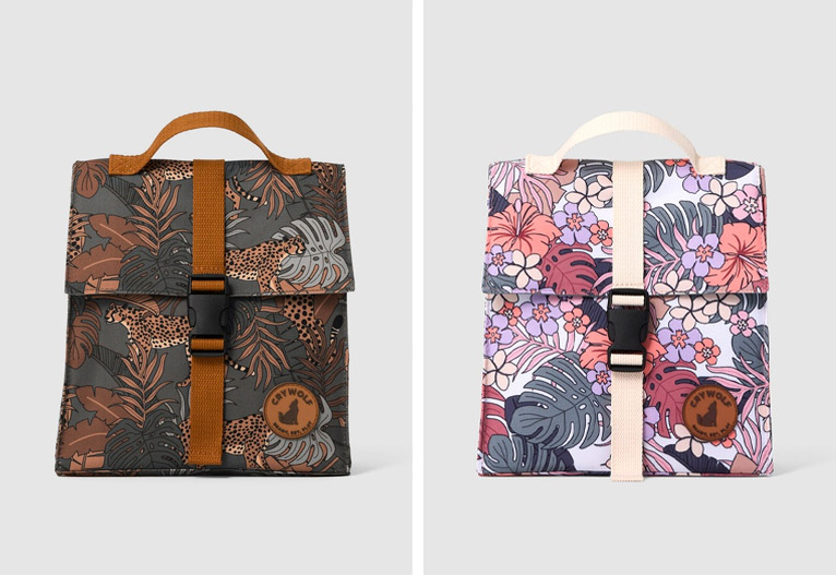 Crywolf insulated kids' lunch bags shown in two styles.