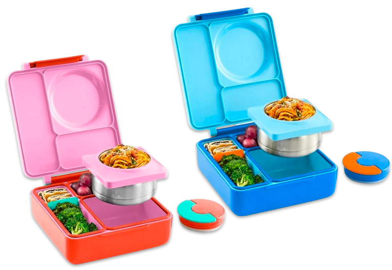 Omiebox hot and cold kids' lunch boxes in pink and blue styles.