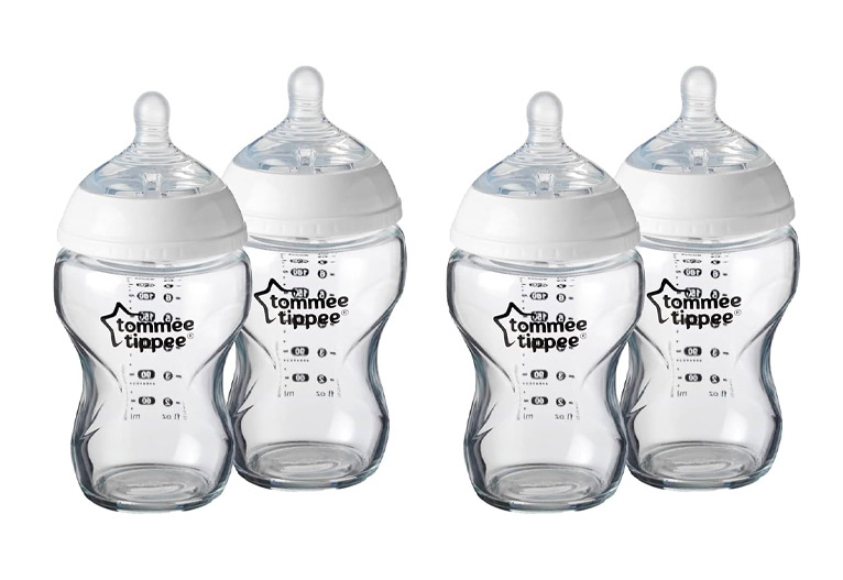 Four Tommee Tippee Glass Baby Bottles 250ml capacity.