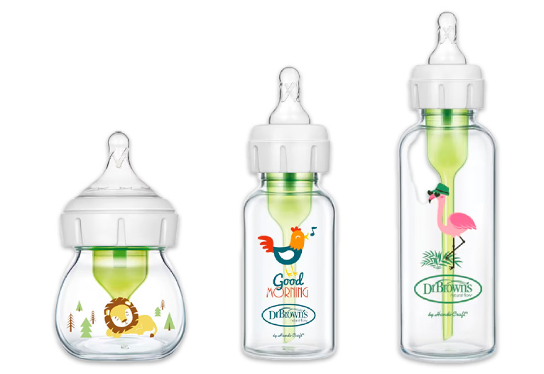 Dr Browns options+ baby bottles in three different sizes.
