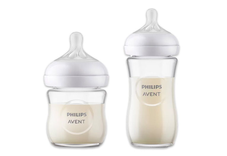 Two Philips Avent Glass Baby Bottles.