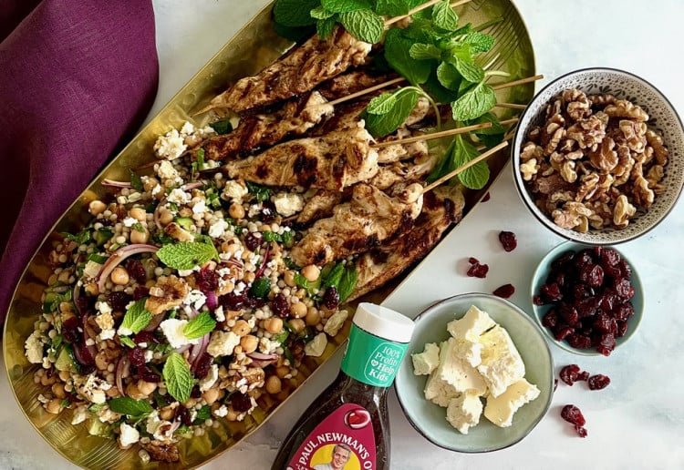 Balsamic Chicken Skewers with Cranberry and Feta Couscous