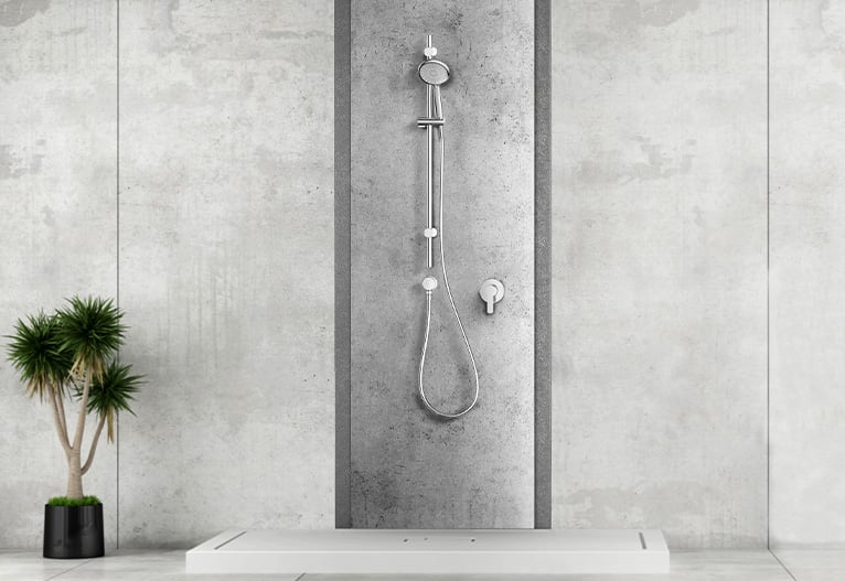 Stainless steel shower.