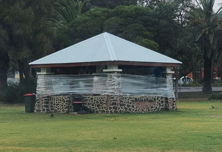 Cling wrap on public park spaces