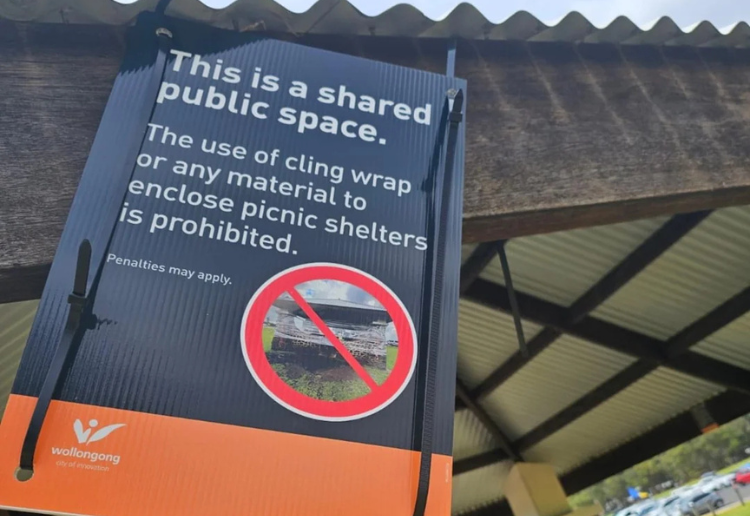 Cling wrap on public park spaces