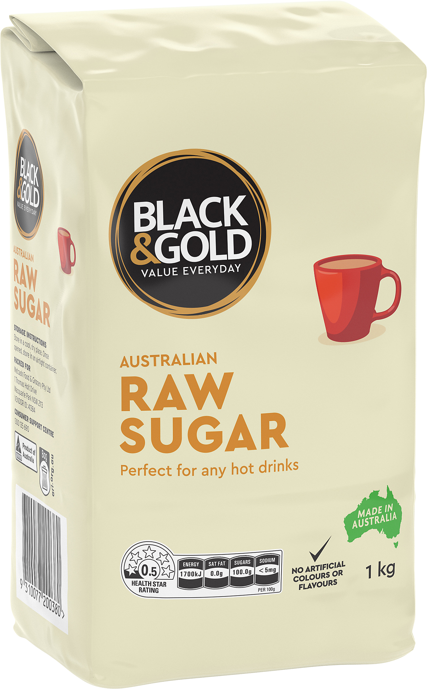 Black & Gold Australian Raw Sugar 1kg 042557
