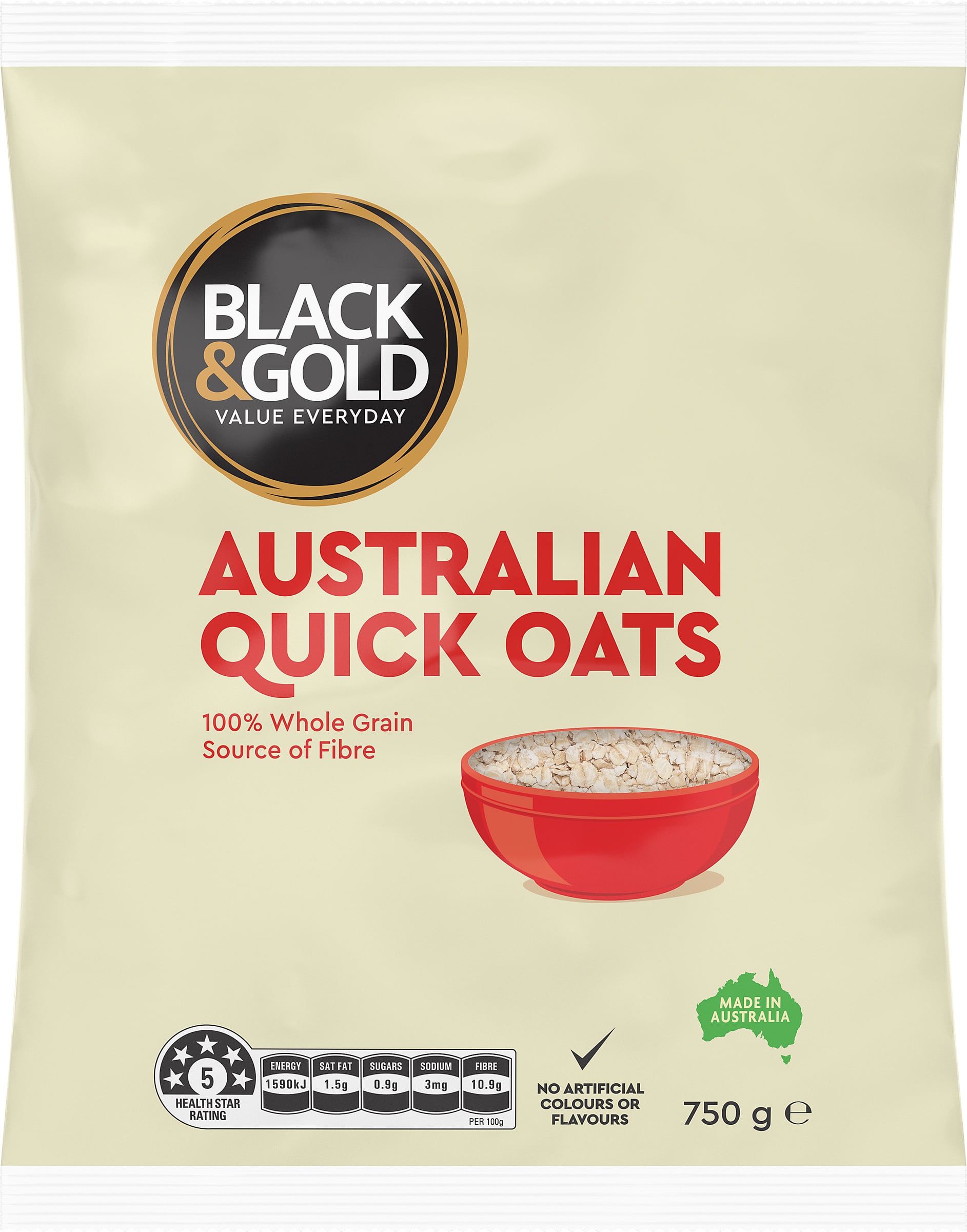 Black & Gold Australian Quick Oats 750g 073833