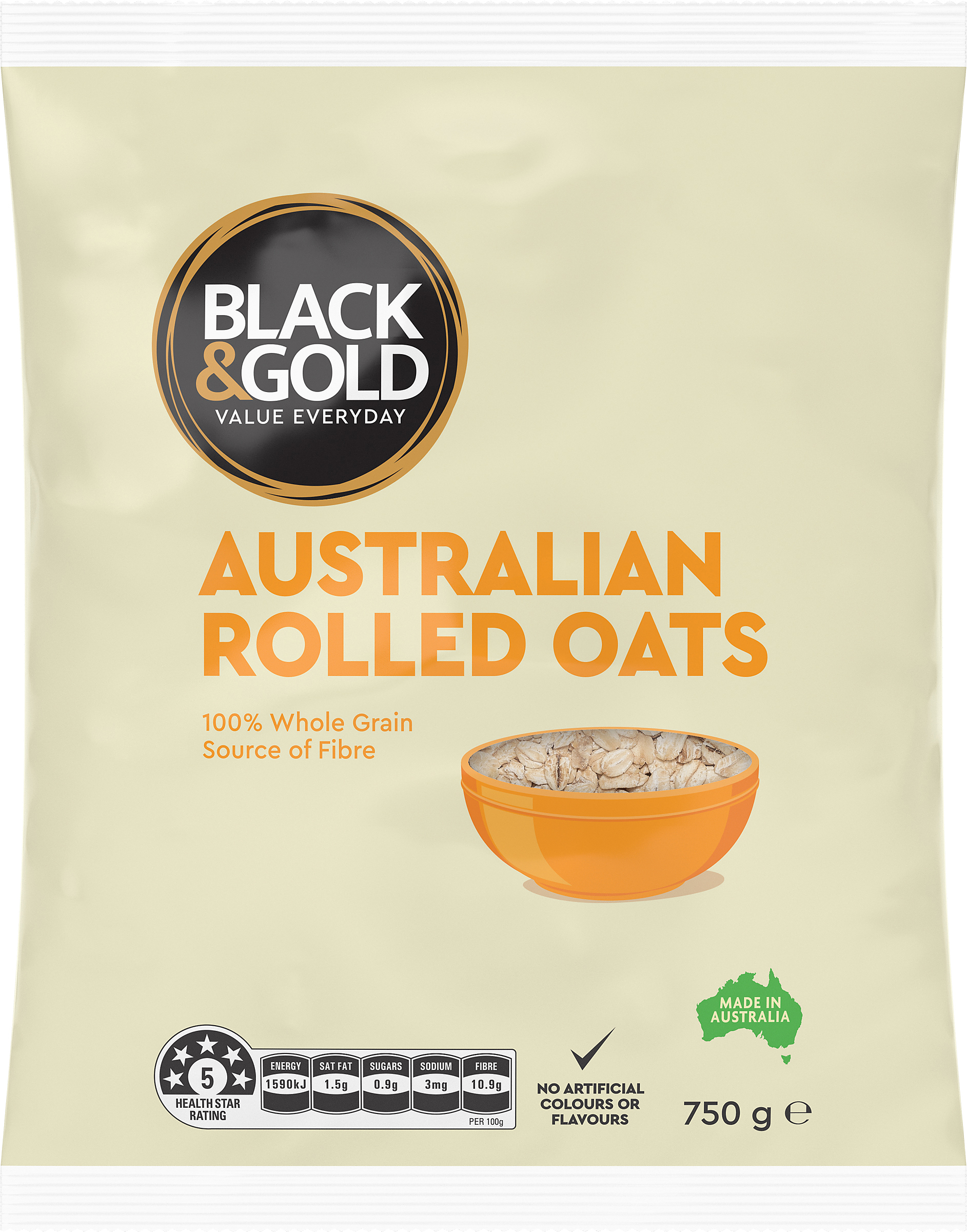 Black & Gold Australian Rolled Oats 750g 073817